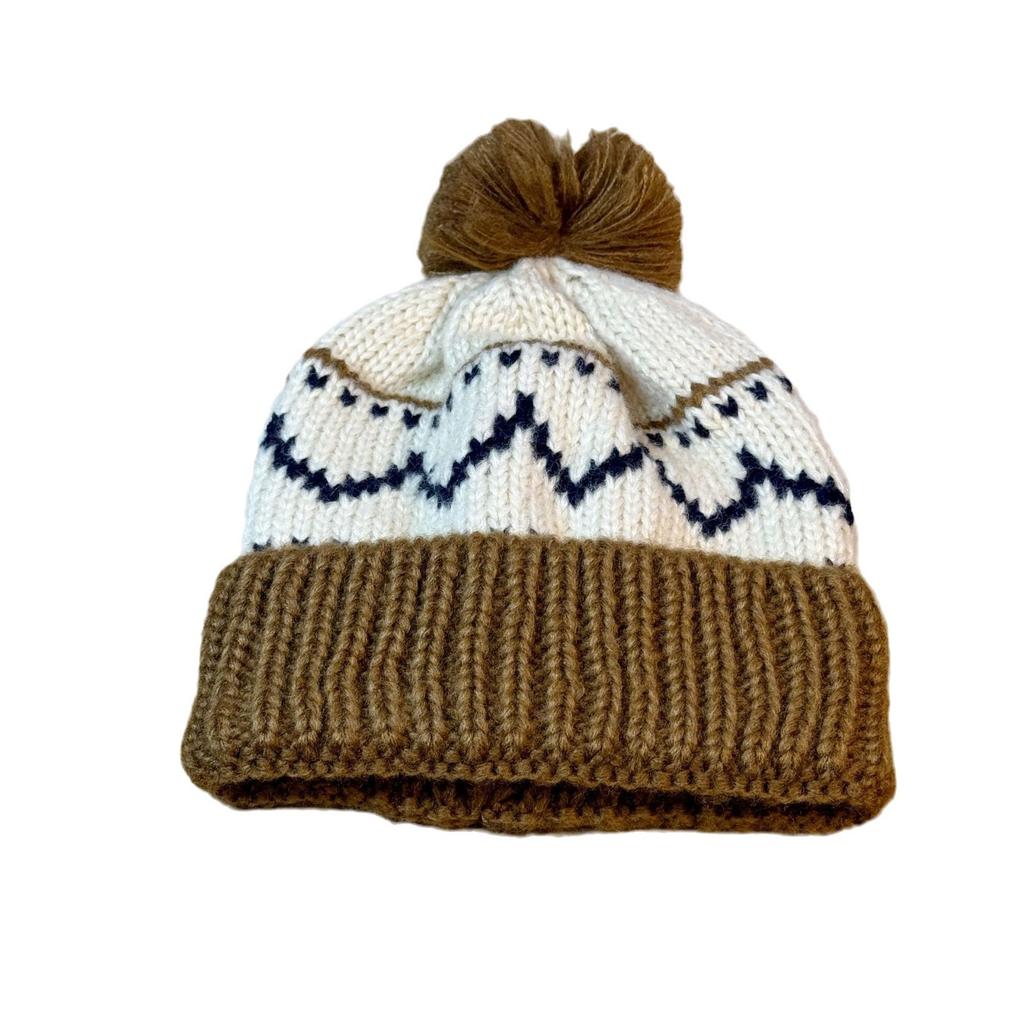 Winter Atmosphere Maillard Brown Knitted Beanie Cute Fur Ball Thickened and Warm Korean Style Ear Protection Hat for Women