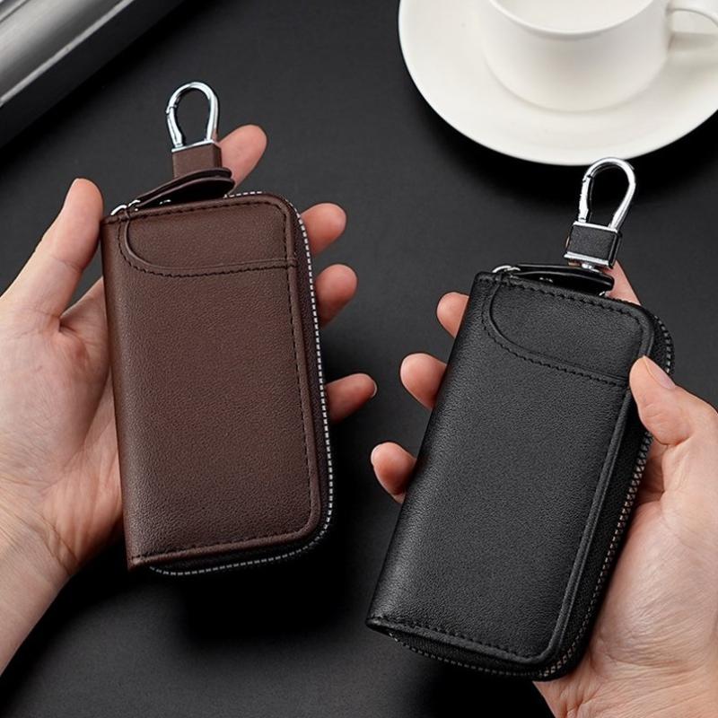 Pu Leather Key Wallet Case With Zipper Closure Detachable Keychain And Card Slot For Daily Commute Travel Carrying Keys Cards