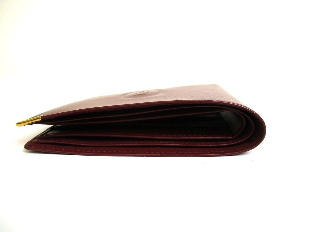 Authentieke Cartier Must de Cartier Bordeaux Leder Dubbelgevouwen Portemonnee #b079 Open doos