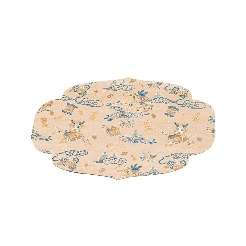 Chinese Zen Zodiac Dragon Dry Pour Mat Jacquard Brocade Embroidery Tea Table Runner Dry Pour Mat Coaster Tea Towel Napkins