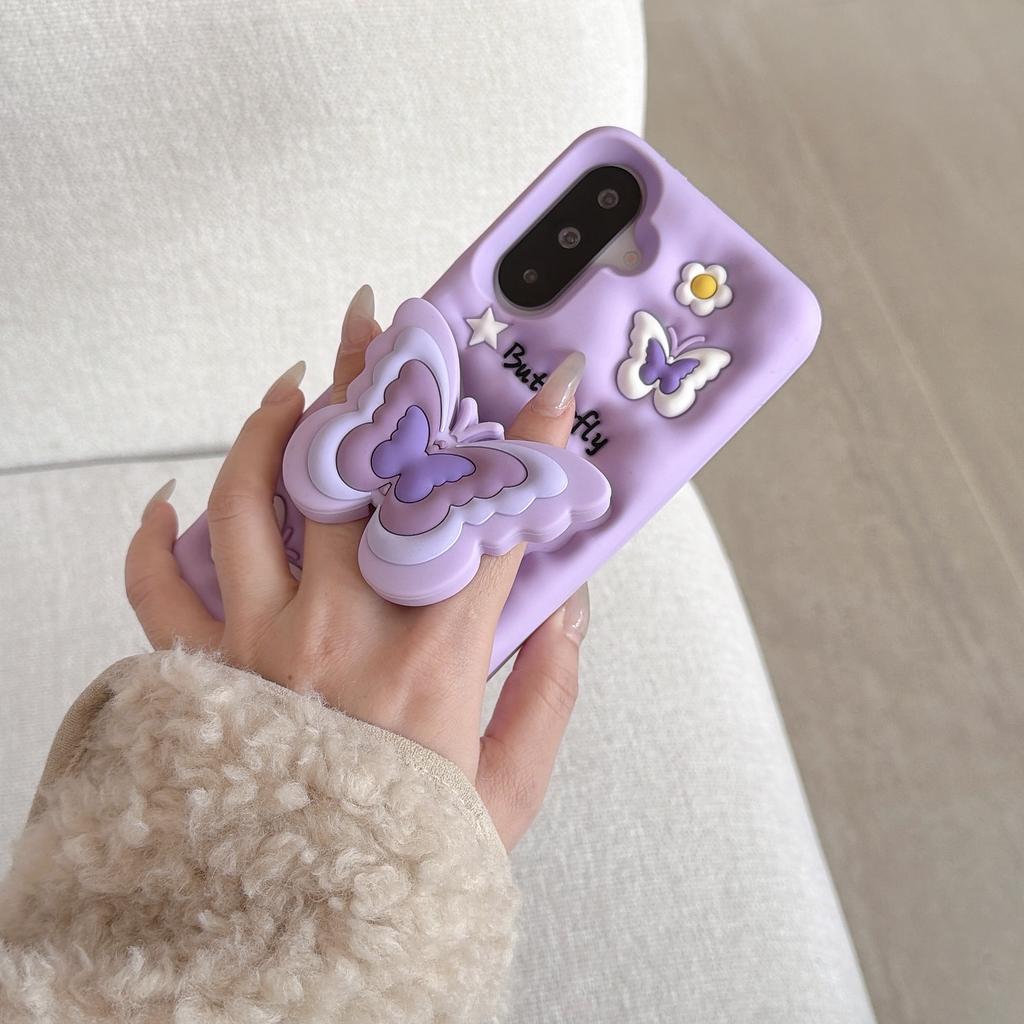 Sött 3D Fjärilsställ Telefonfodral för Samsung Galaxy S22 23 24 25 Ultra 24 25 Plus A56 A36 A26 A16 A15 A14 Fodral Baksida