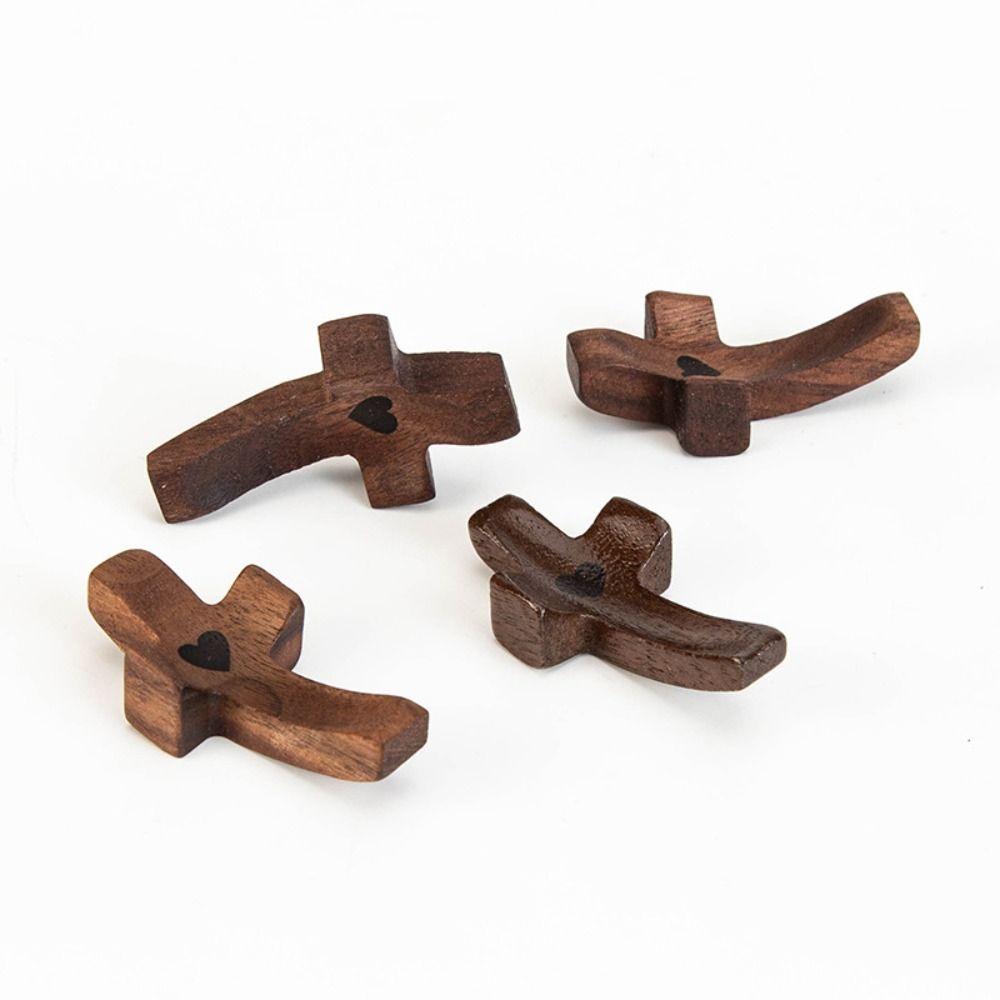 3pcs Black Walnut Wood Handheld Cross Palm Size Hand Painted Cross Christian Gift Comfort Holding Cross Crafts Ornament