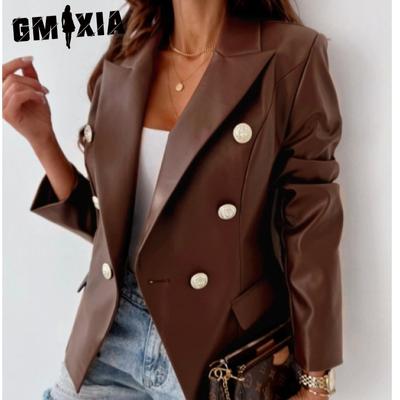 Herbst Winter Langarm Zweireiher Mode PU Leder Anzug Kleine Jacke