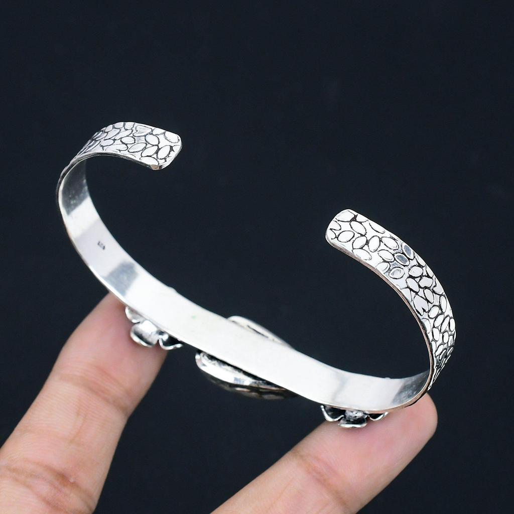 Gift For Women Bangle Flower Adjustable 925 Silver Natural Dendrite Tiger