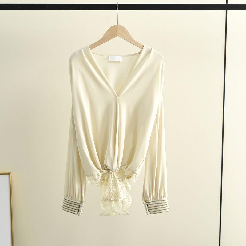 

Design Sense Spring Women s Clothing Fashionable Temperament Slimming Long-Sleeved Jumpsuit Women s Lace Stitching Loose Casual Jumpsuit Light yellow 44