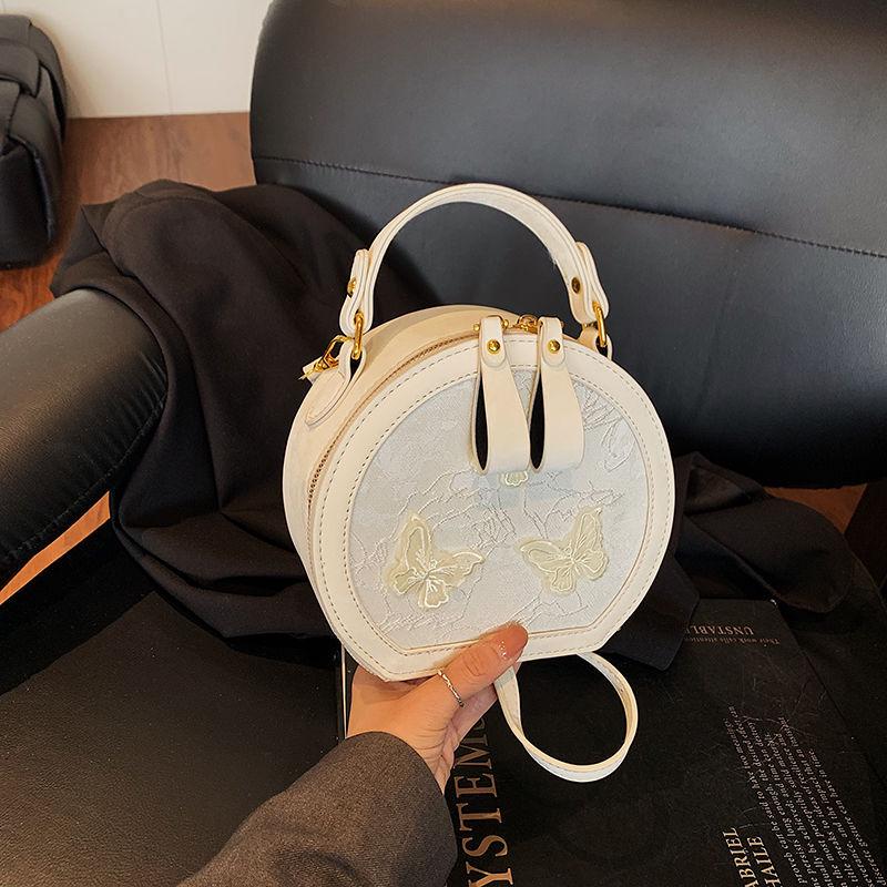 

Spring/Summer 2025 Handheld Embroidered Butterfly Round Bag - High-End Chinese Style Fashion for Women бежевый