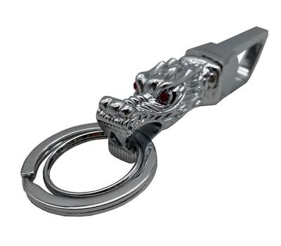 Queen-b Men's Dragon Double Ring Keychain with Carabiner and Hook, Stylish and Cool Design, Luxury Car/Home Key Chain Strap (Silver)
