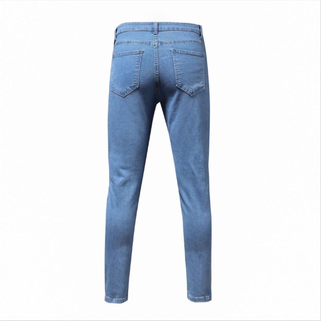 Jeans da uomo per tutte le stagioni a vita media, elasticità media, cotone, lavati, casual, gamba stretta