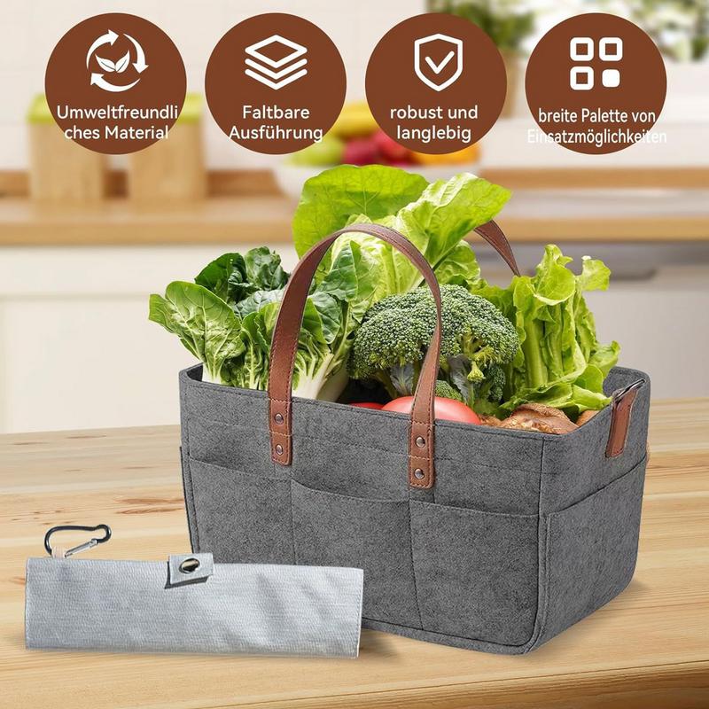 Felt Storage Bins Large Portable Market Basket With Shoulder Strap Home & Kitchen Organization For Foraging Food Family Picnic