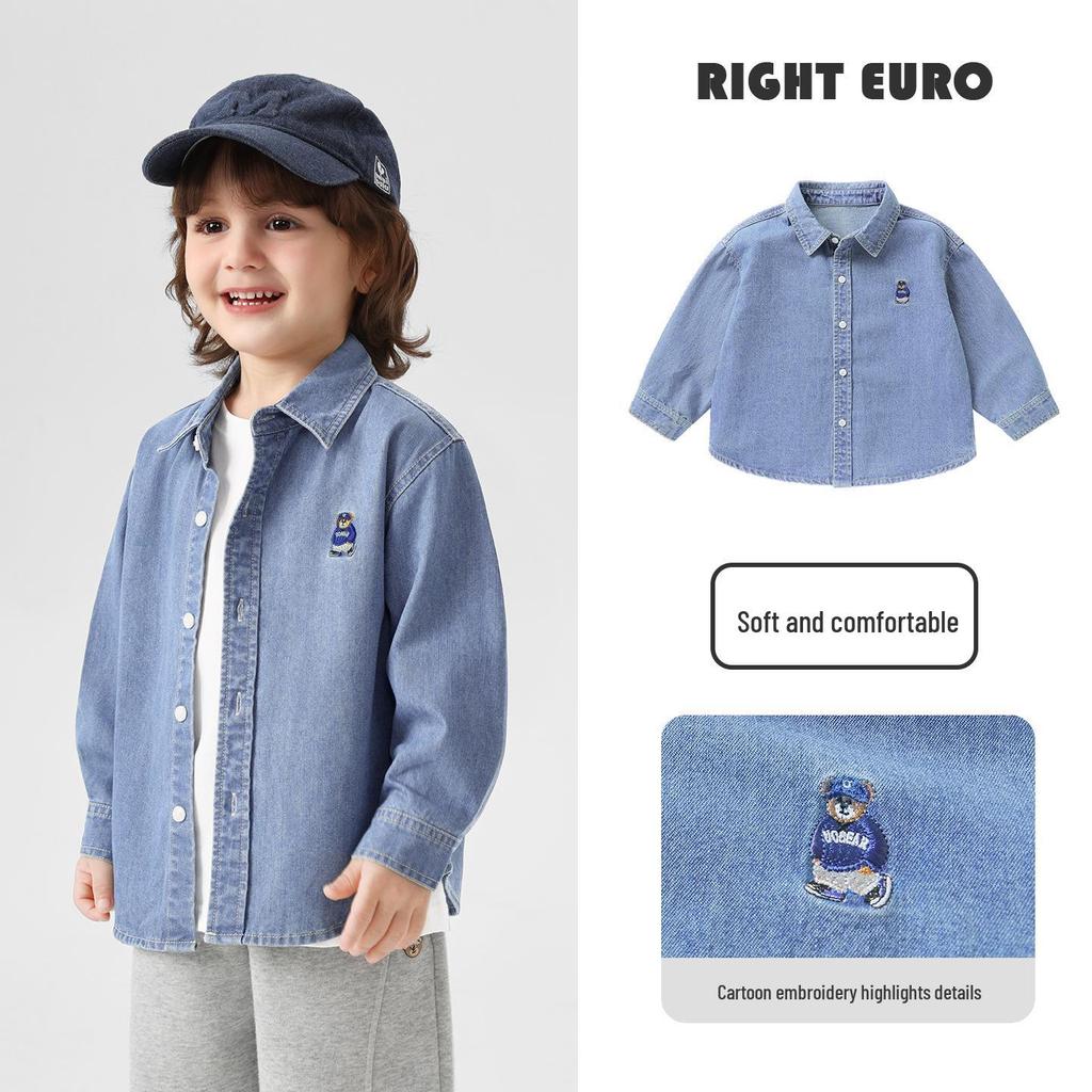 Right European Boys' Denim Shirt Jacket - New Spring/Autumn 2026 Style Trendy Kids' Clothing