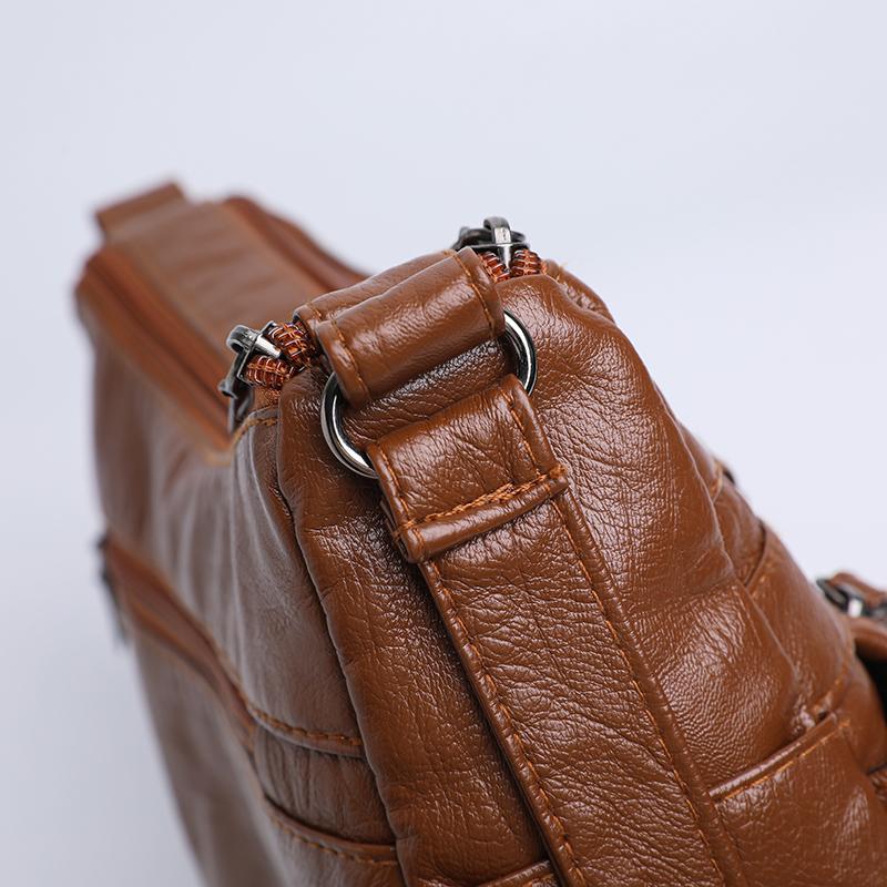 Women's Soft Leather Crossbody Bag Middle-Aged Mother Bag Multi-Layer Shoulder Bag