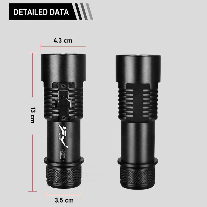 Profesní potápěčská svítilna podvodní XHP90 záblesková světla 18650 Vysoce výkonná dobíjecí potápěčská svítilna Vodotěsná ruční svítilna