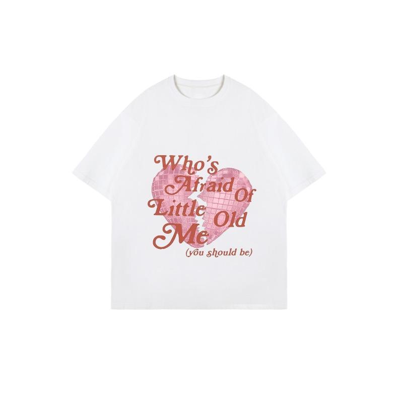 Oversized T Shirt Black Who's Afraid Of Little Old Me Pink Heart Graphic Print Casual Streetwear Fashion Top For Women Daily Wear Party Outfit