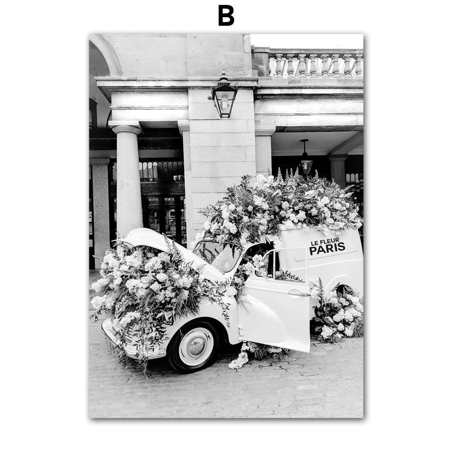 Paris Bridge Fashion Girl Car Building Black White Photos Posters Wall Art Canvas Prints Painting Picture for Living Room Decor