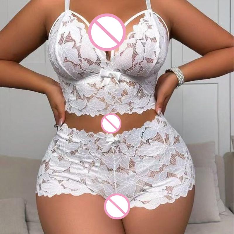 New Pajamas Set Lace Sleepwear For Women Exotic Costumes Babydoll Floral Transparent Traf And Short Sexy Lingerie Nightdress Hot