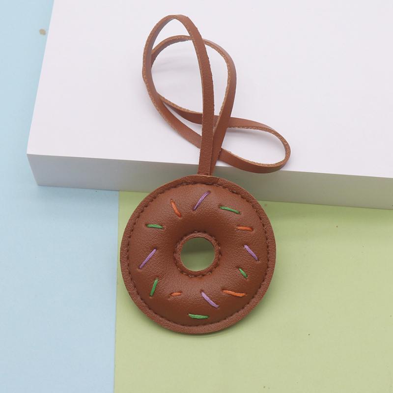 Kawaii Donut Keychain Macaron Pastel Color Hand Stitched PU Leather Bag Pendant for School Bag Decoration