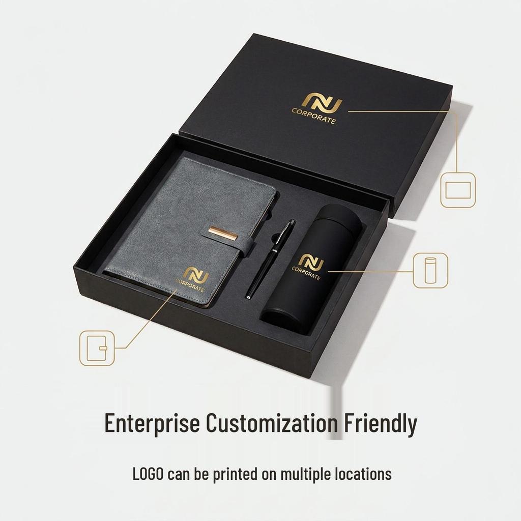 Luxury Business Notebook & Thermos Cup Set - Customizable Logo for Office Souvenirs
