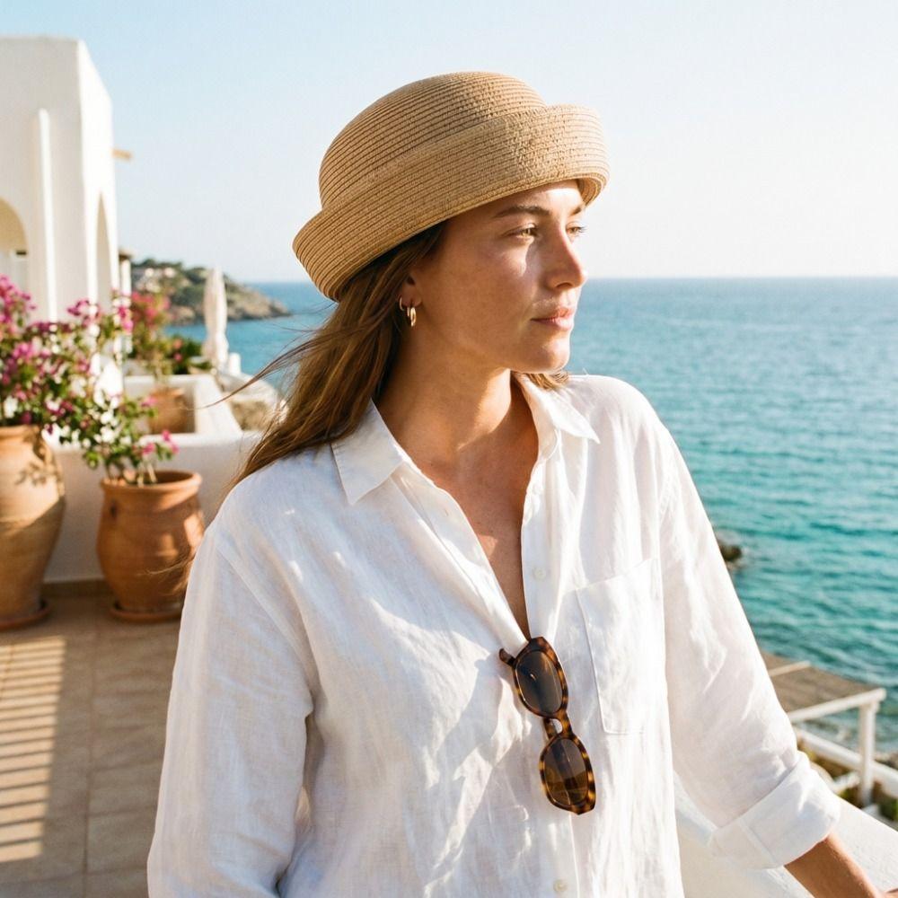 Weave Straw Pillbox Hat Elegant Medicine Box Hat Women Flat Cap  Airline Uniform