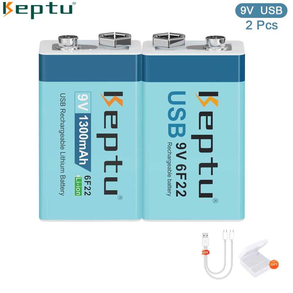 KEPTU 1300mAh 9V Li-ion Rechargeable Battery with Micro USB, 6F22 Lithium Battery for Wireless Microphone, RC Toys, and Gadgets