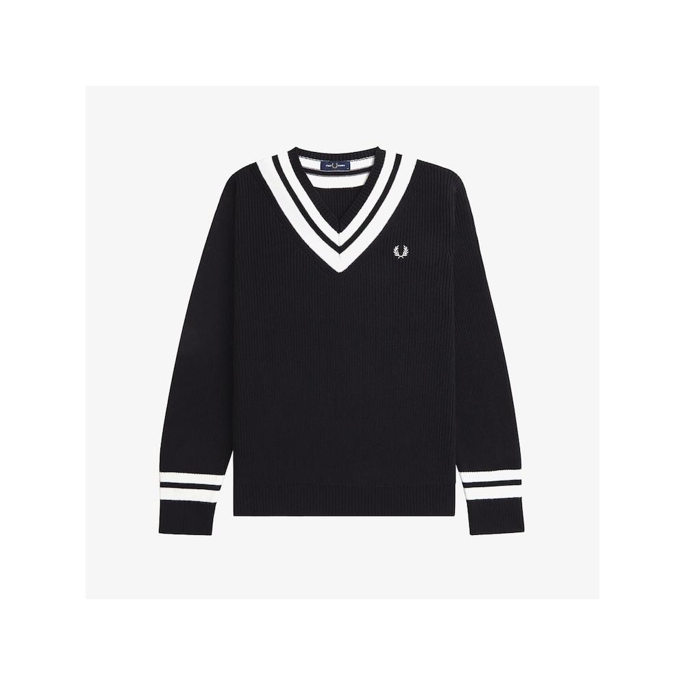 Fred Perry [headquarters Genuine] Fred Perry [sharp] Stripe Trim V Neck Knit  102  Afpm2438541 102 qzgAfpm2438541 102