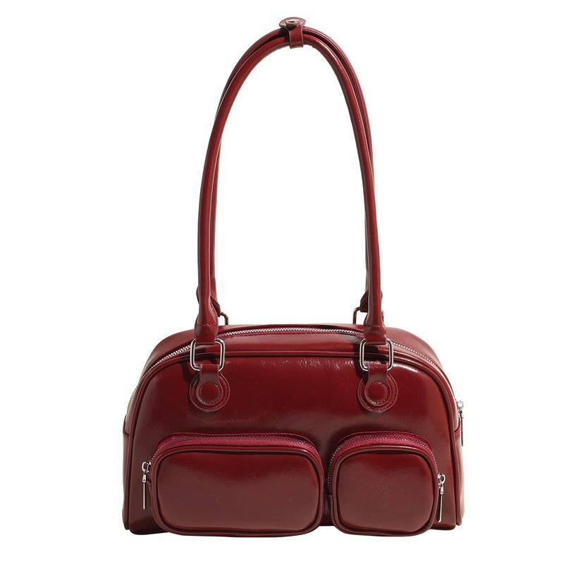 

Зимняя нишевая сумка через плечо высокого класса, ретро-тренд, сумка под мышкой, женская зимняя новая мода, квадрат из масляной вощеной кожи бордовый