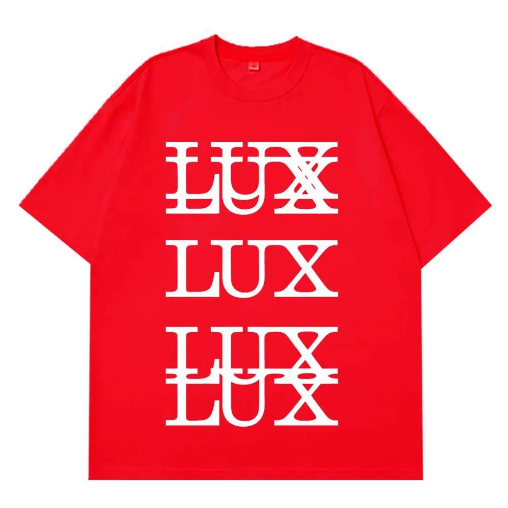 LUX Lettering Stacked Design T-Shirt White Cotton Y2K Goth Aesthetic Casual Women And Men T-shirt
