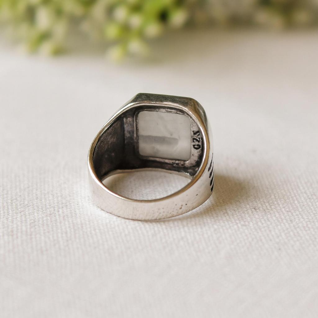 Rainbow Moonstone Signet Ring, Handmade 925 Sterling Silver Jewelry, Square Cut Gemstone Ring, Men Women Ring