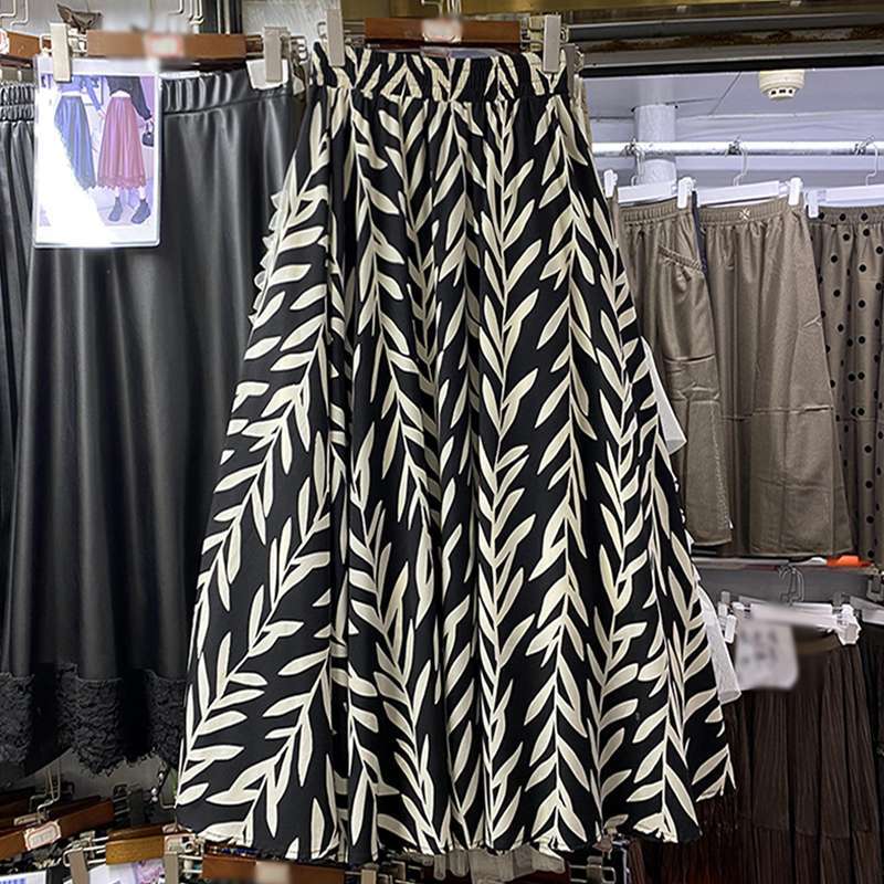 

Контрастная юбка полудлины с французским ретро-принтом для женщин с высокой талией и эффектом похудения, стильная юбка А-силуэта с широкими бретелями 2XL чёрный