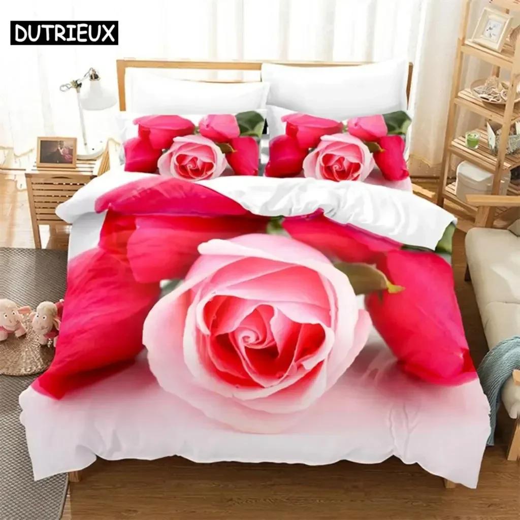 Pink Rose Queen Bedding Set Single Twin Double Queen King Cal King Size Bed Linen Set