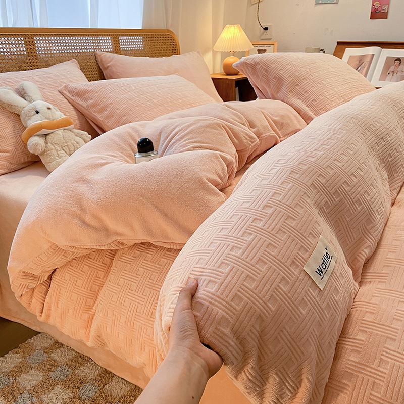 Winter Milk Fleece Thick Warm Four Piece Bedding Set