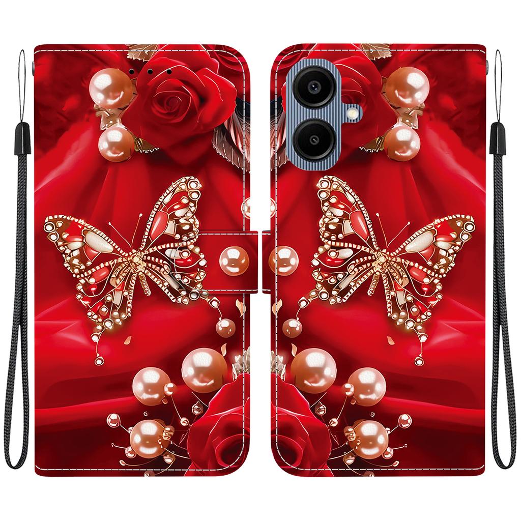 Husă tip flip din piele PU lucrată manual pentru Samsung Galaxy A07 (A075F/A075M)- Husă Antiderapantă Antishock cu Curea de Mână și Designuri Pisică Inimă/Trandafir