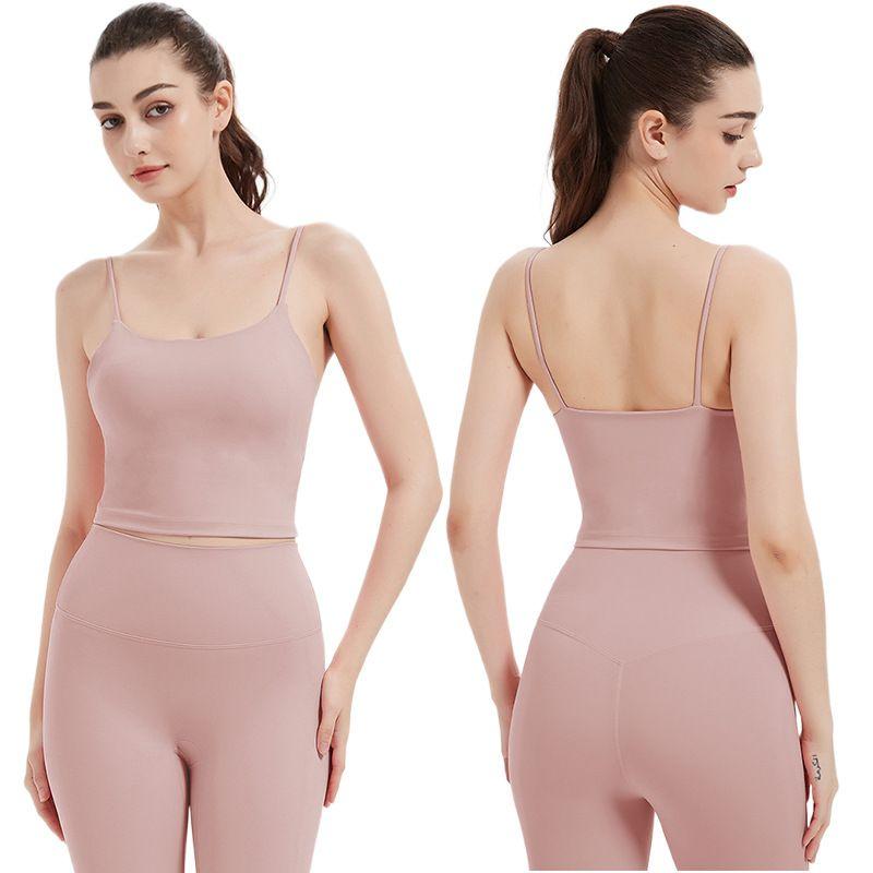 

2024 New Arrival Sports Intimates Women s Summer French Strap Yoga Clothes with Chest Pad Vest Push-up Backless Bra Vest 24W505 naked Pink (built-in chest pad) M