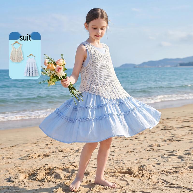 Montagut Girls  Ruffle Crochet Sleeveless A-Line Dress 120