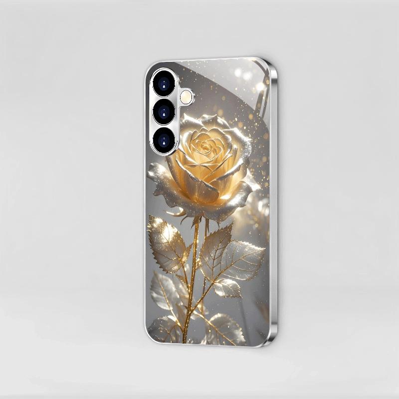 Rose patterned glass phone case suitable for Samsung Galaxy S26 S25 S24 S23 S22 S20 FE/Ultra/Plus anti drop back cover