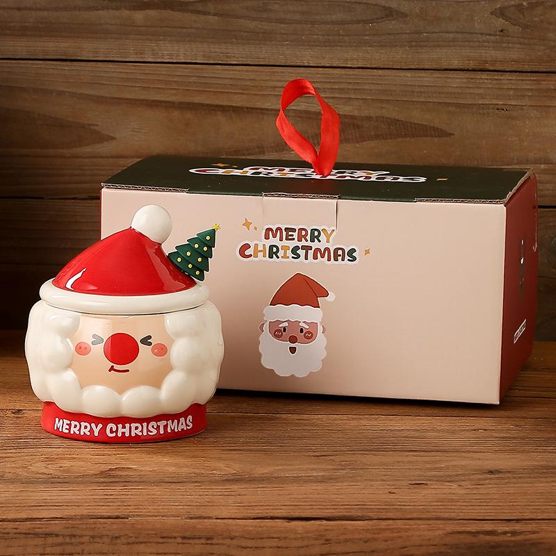 Christmas mug creative Christmas mug Santa with lid spoon cup souvenir water cup gift hand painted