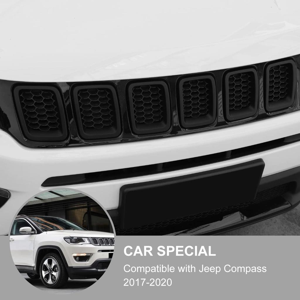 Front Grill Inserts Grille Cover Trim Accessories Compatible with Jeep Compass 2017-2020 (Matt Black)