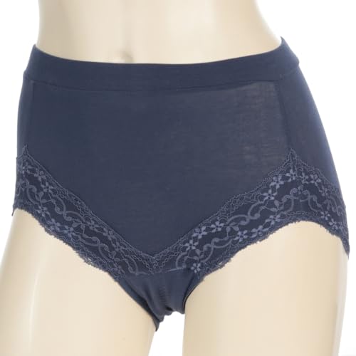 Atsugi Shefree Women's Sanitary Panties, Heavy Flow, Lace Leg Openings, Cotton Blend, Winged Pad Compatible, French Navy, 87431AS