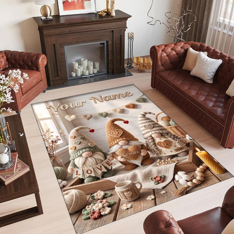 Gnome Theme Crystal Velvet Rug Personalized Custom Name Text Soft Floor Mat Home Decor
