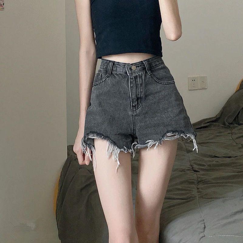High-Waisted Ripped Denim Shorts for Women - Plus Size, Slimming, A-Line Raw Edge, Summer Trend