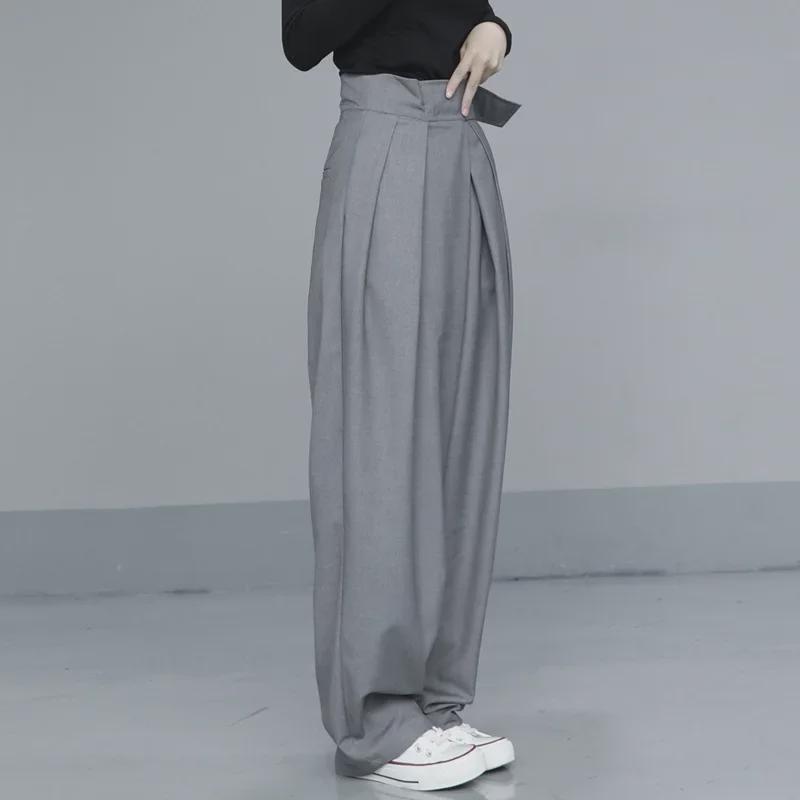 Luźne spodnie drapowane na rzep - Unisex szerokie spodnie casualowe na wiosnę i jesień