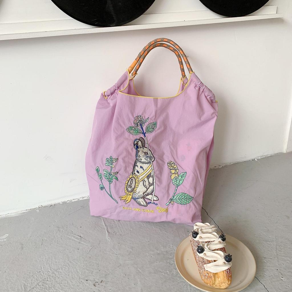 Eco-Friendly Embroidered Nylon and Canvas Shopping Bag