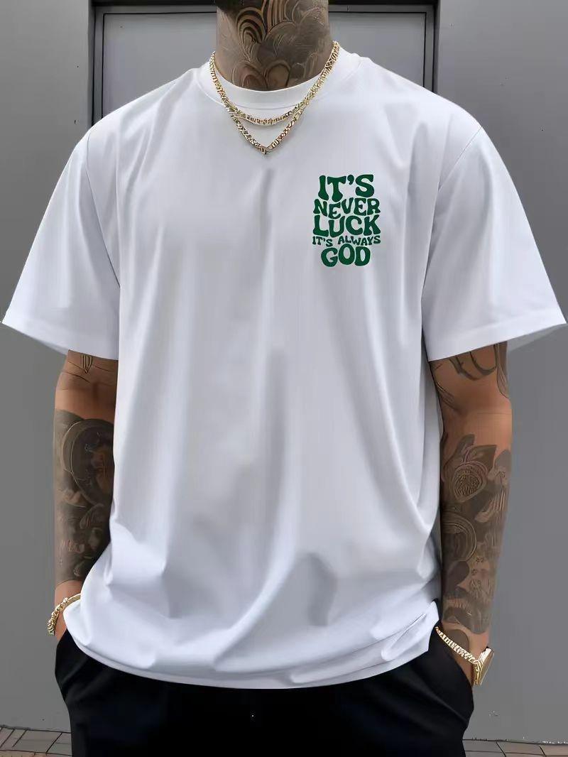 

European & American Plus Size It s Never Luck Printed T-Shirt - Trendy Short Sleeve for Men & Women XXL