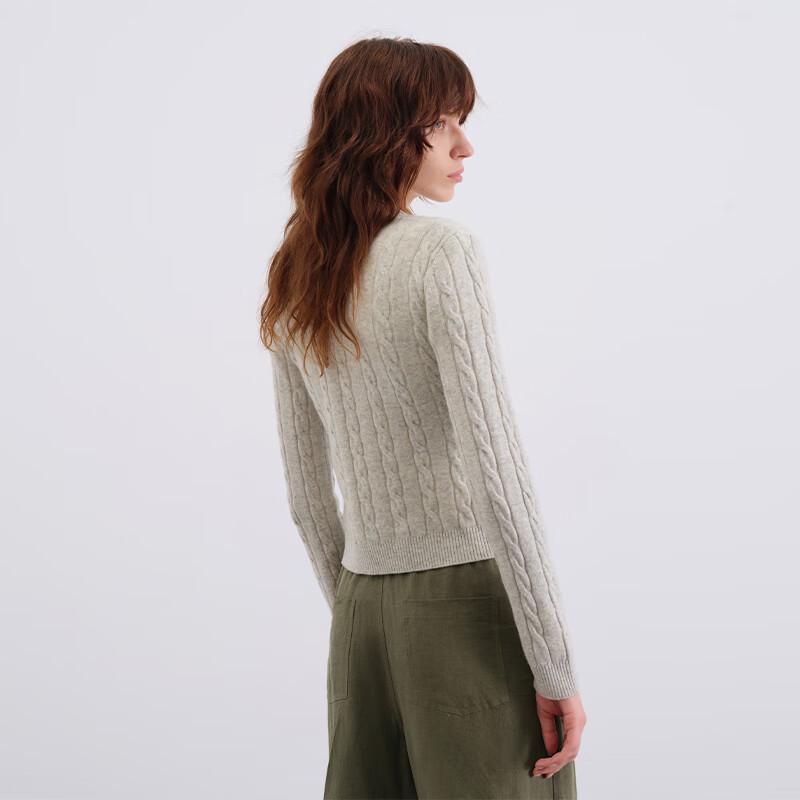 GREEN BELT Women's Retro Cable Knit V-Neck Merino Wool Sweater