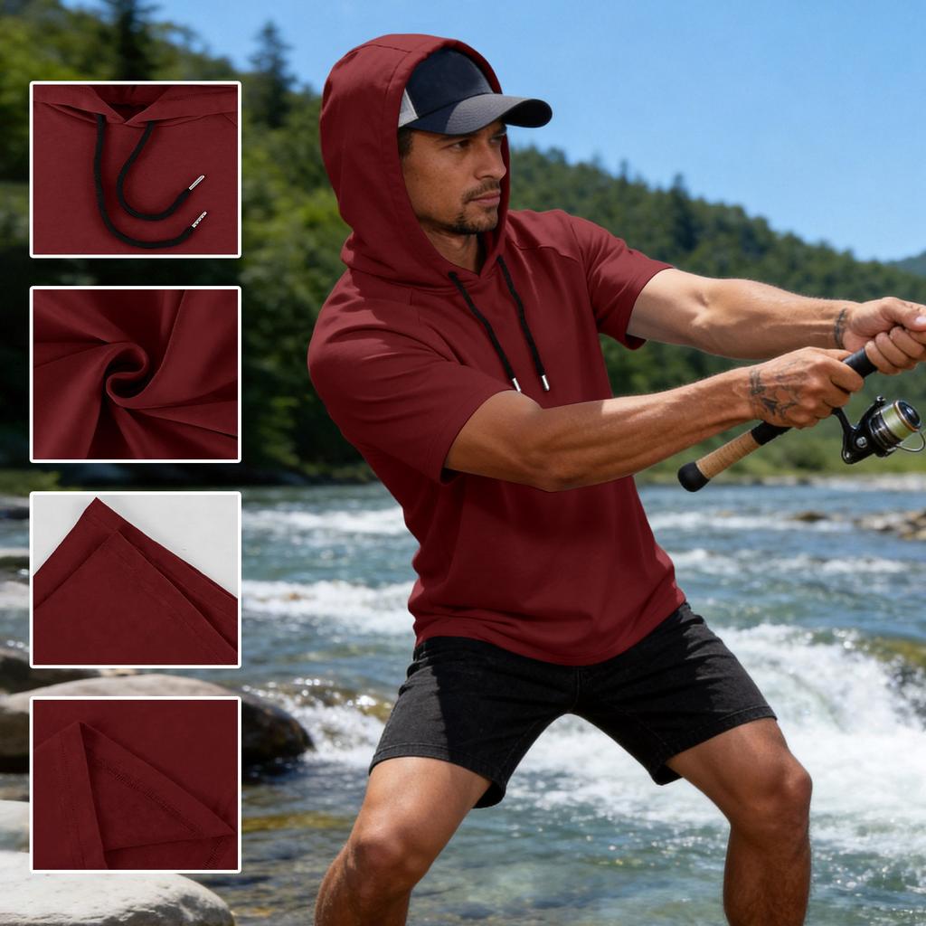 Men's Breathable Lightweight Short Sleeve Hoodie, Sport Casual Tops For Fishing, Fitness & Outdoor Sports