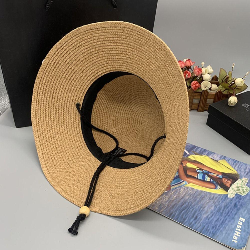 Foldable Women's Straw Hat Summer Visor Cap Retro Straw Bucket Hat  Men Women
