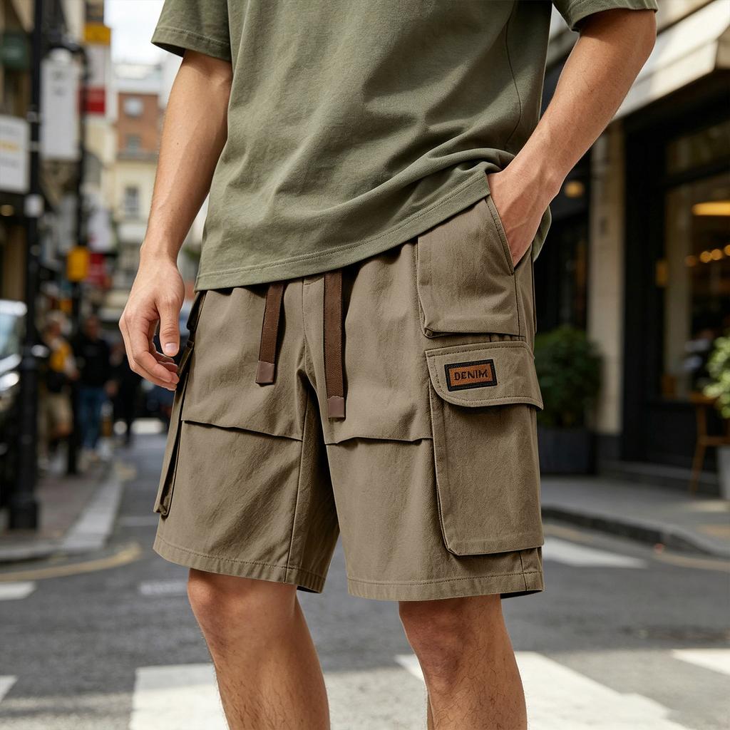 Men's Casual Loose Fit Multi Pocket Cargo Shorts Elastic Waistband Drawstring Outdoor Utility Shorts for Summer