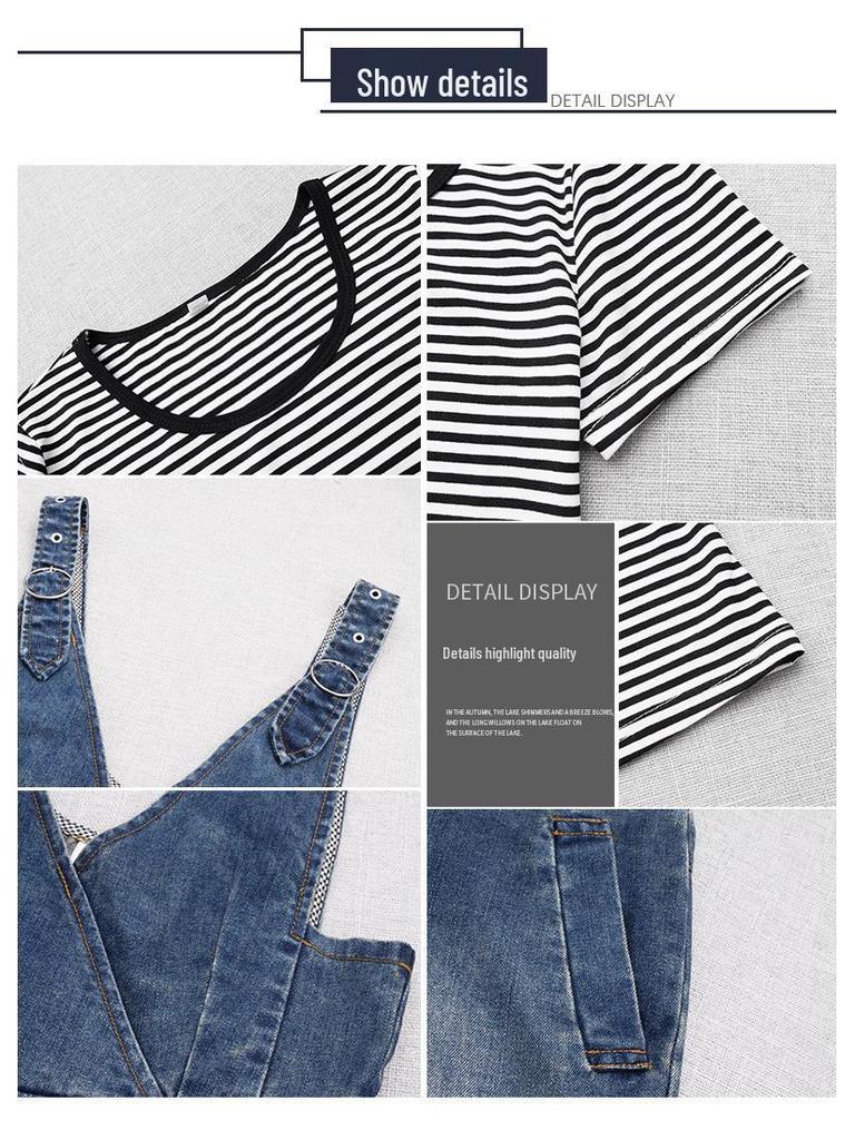Damen Sommer Chic Zweiteiler Set 2025: Denim Latzhose mit Trägern & Kurzarm-T-Shirt, Trendiger Koreanischer Stil