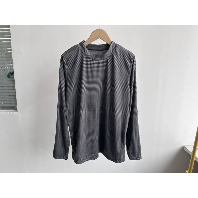 

South 13-12 Japanese-Style Retro Spring & Fall Pinstripe Bottoming Shirt Soft Brushed Plaid All-Matching Long Sleeve Top T-shirt H2 Black F