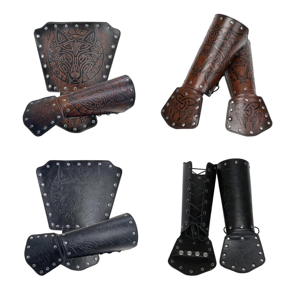 Medieval Arm Bracers Multifunction Wrist Guard PU Leather Wristband for Fancy