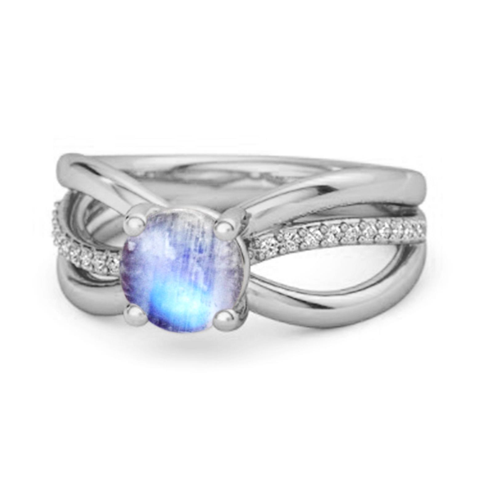 

Moonstone Infinity Pave Split Band Ring - 925 Sterling Silver 12 біле золото кольору